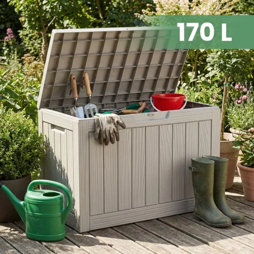 AKORD Furniture Factory Kerti Tároló Láda 170 literes Polipropylen Szürke Vízálló UV-szűrős