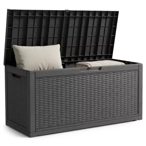 AKORD Furniture Factory 340L kerti tároló láda vízálló polipropilén fekete rattan mintázattal