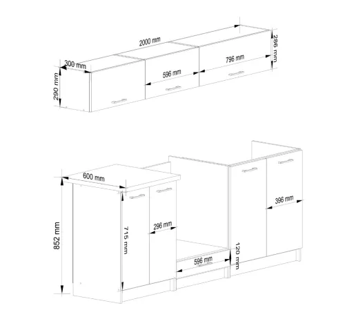 AKORD Oliwia G1 Konyhabútor Szett Fehér-Beton 200 cm