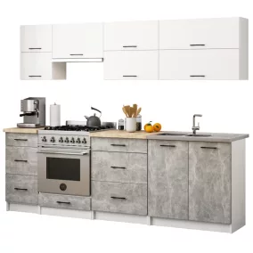 AKORD Oliwia G2 Konyhabútor Szett 2.4m Fehér-Beton