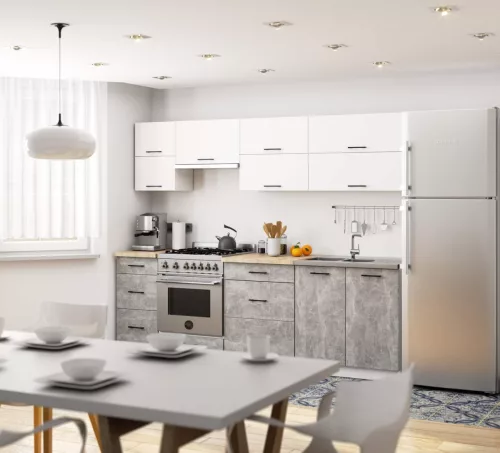 AKORD Oliwia G2 Konyhabútor Szett 2.4m Fehér-Beton