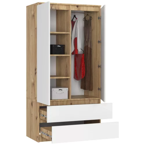 AKORD CLP Artisan Ruhásszekrény Laminált Tölgy-Fehér 2 Ajtós