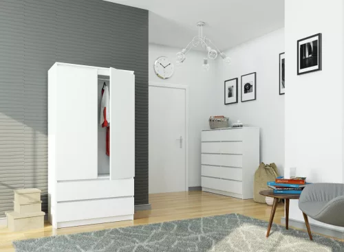 AKORD CLP S90 Kétajtós Ruhásszekrény Laminált Fehér Fiókos