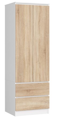 AKORD Star Kétajtós Ruhásszekrény Laminált Fehér-Sonoma 60cm