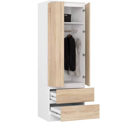 AKORD Star Kétajtós Ruhásszekrény Laminált Fehér-Sonoma 60cm