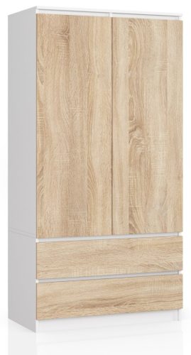 AKORD CLP S90 Kétajtós Ruhásszekrény Laminált Fehér-Sonoma Fiókos