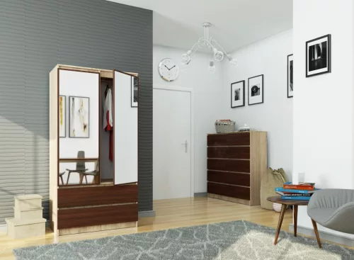 Szekrény S90 2a 2f 2 Tükör Clp Sonoma / Wenge