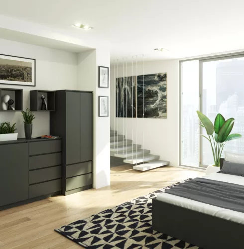 AKORD Star S60 Laminált Ruhásszekrény Grafit Szürke 2 Ajtós 2 Fiókos