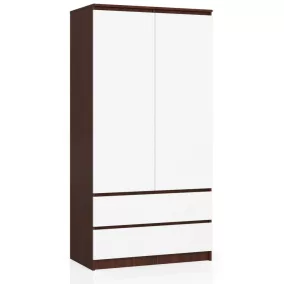   AKORD Modern 90 Kétajtós Ruhásszekrény Wenge-Fehér Laminált Fiókokkal