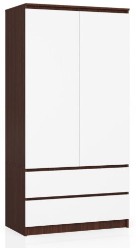AKORD Modern 90 Kétajtós Ruhásszekrény Wenge-Fehér Laminált Fiókokkal