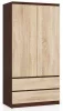 AKORD Modern Kétajtós Ruhásszekrény Sonoma Tölgy Wenge Laminált
