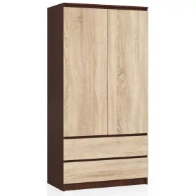   AKORD Modern Kétajtós Ruhásszekrény Sonoma Tölgy Wenge Laminált
