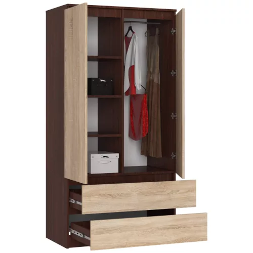 AKORD Modern Kétajtós Ruhásszekrény Sonoma Tölgy Wenge Laminált