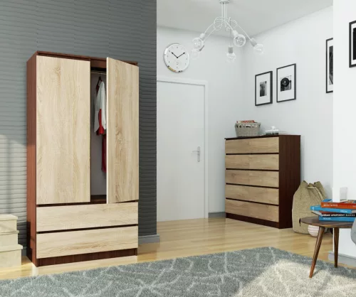 AKORD Modern Kétajtós Ruhásszekrény Sonoma Tölgy Wenge Laminált