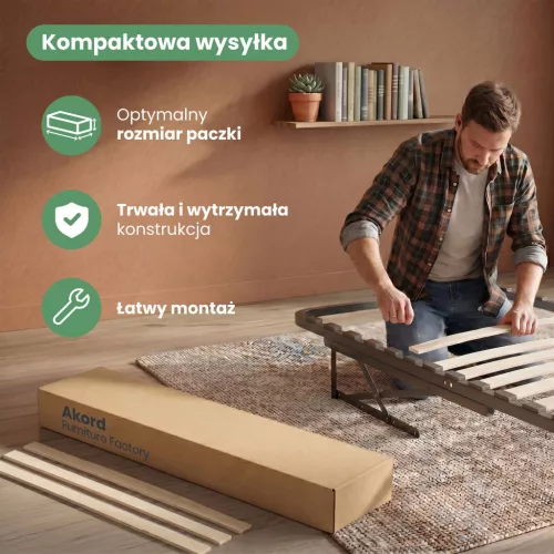 AKORD Furniture Factory fém ágyrács emelőmechanizmussal 28 léccel osztott 160x200 cm fekete