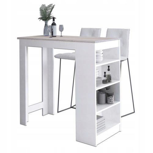 AKORD CLP Bárasztal Sonoma Tölgy Fehér 115cm Tárolópolcokkal