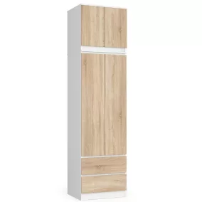 AKORD Star K60 Magasított Ruhásszekrény Laminált Fehér-Sonoma Tölgy
