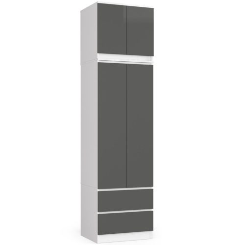 AKORD Star K60 Magasított Ruhásszekrény Laminált Fehér-Szürke