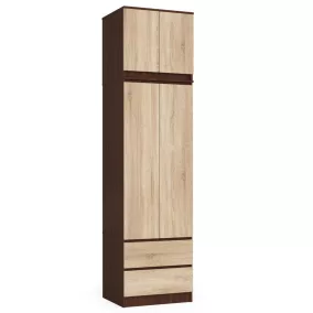   AKORD Star Magasított Ruhásszekrény Laminált Wenge-Sonoma 2 Ajtós 2 Fiókos