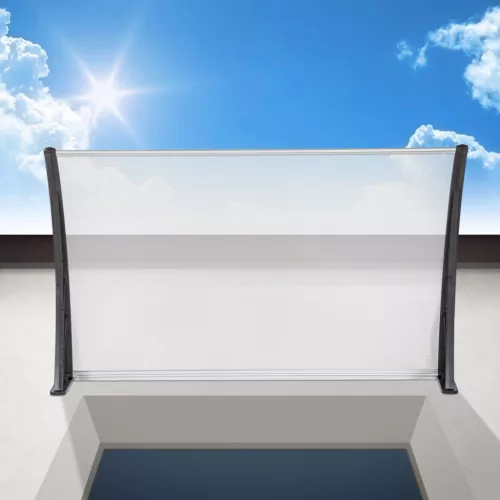 Moxu Műanyag Előtető, 100x90 cm, Fekete Színű Fali Tartóelemekkel, Áttetsző Polikarbonát Lapokkal