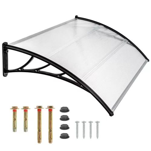 Moxu Műanyag Előtető, 120x90 cm, Fekete Színű Fali Tartóelemekkel, Áttetsző Polikarbonát Lapokkal