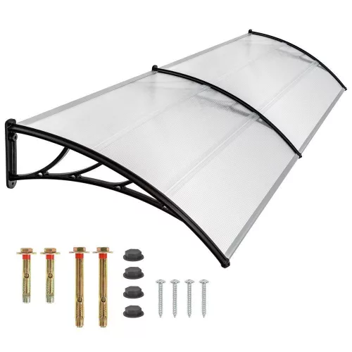Moxu Műanyag Előtető, 200x90 cm, Fekete Színű Fali Tartóelemekkel,Áttetsző Polikarbonát Lapokkal