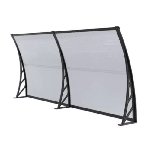 Moxu Műanyag Előtető, 200x90 cm, Fekete Színű Fali Tartóelemekkel,Áttetsző Polikarbonát Lapokkal