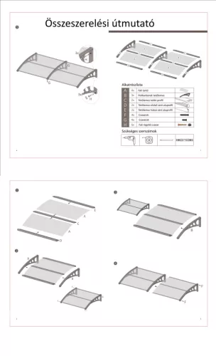 Moxu Műanyag Előtető, 200x90 cm, Fekete Színű Fali Tartóelemekkel,Áttetsző Polikarbonát Lapokkal