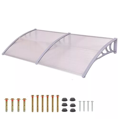 Moxu Műanyag Előtető, 200x90 cm, Fehér Színű Fali Tartóelemekkel, Áttetsző Polikarbonát Lapokkal