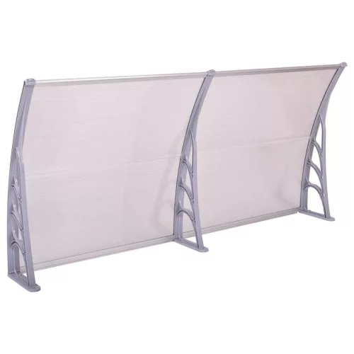 Moxu Műanyag Előtető, 240x90 cm, Fehér Színű Fali Tartóelemekkel, Áttetsző Polikarbonát Lapokkal