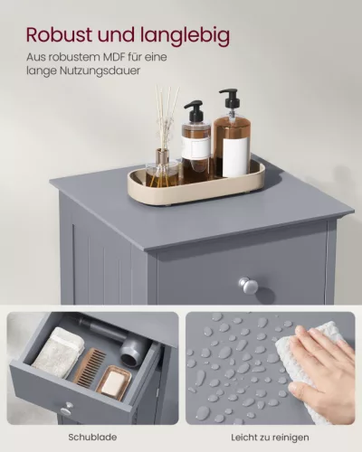 VASAGLE Modern Fürdőszobai Állószekrény MDF Misztikus Szürke 4 Fiókos