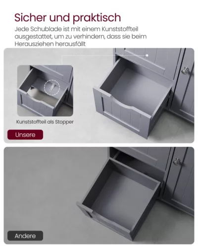 VASAGLE Fürdőszobai Tárolószekrény Galambszürke MDF 3 Fiókos