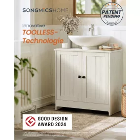   SONGMICS HOME Mosdó Alatti Szekrény Szerszám Nélküli Összeszerelés Rusztikus Fehér