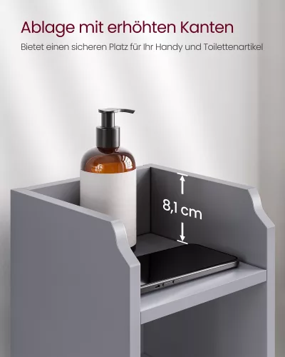 VASAGLE Slim Fürdőszobai Állószekrény MDF Galambszürke