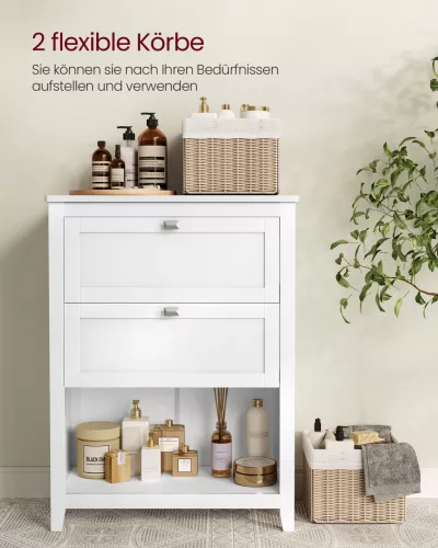 VASAGLE Fürdőszobai Tároló Szekrény 2 Fiókkal és 2 Kosárral MDF Felhőfehér 30 x 60 x 80 cm