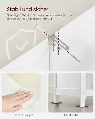 VASAGLE Fürdőszobai Tároló Szekrény 2 Fiókkal és 2 Kosárral MDF Felhőfehér 30 x 60 x 80 cm