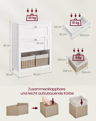 VASAGLE Fürdőszobai Szekrény Állítható Rendszerezővel Felhőfehér