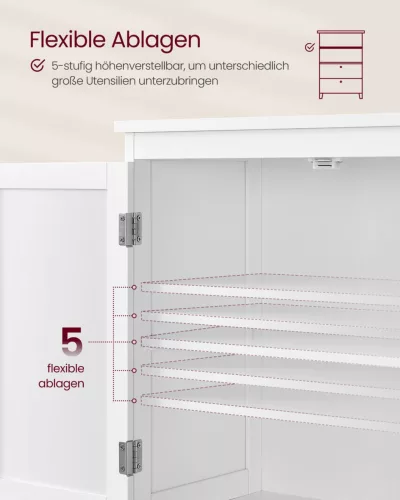 VASAGLE Fürdőszobai Állószekrény Fehér MDF 2 Fiókos 2 Ajtós
