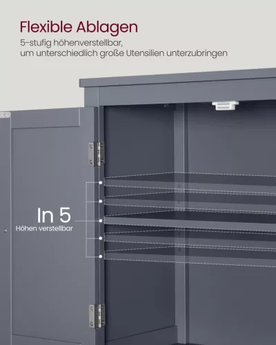 VASAGLE BBC552G01 Fürdőszobai Tároló Szekrény MDF palaszürke 4 ajtós