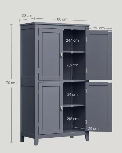 VASAGLE Fürdőszobai Állószekrény MDF Palaszürke 4-Ajtós