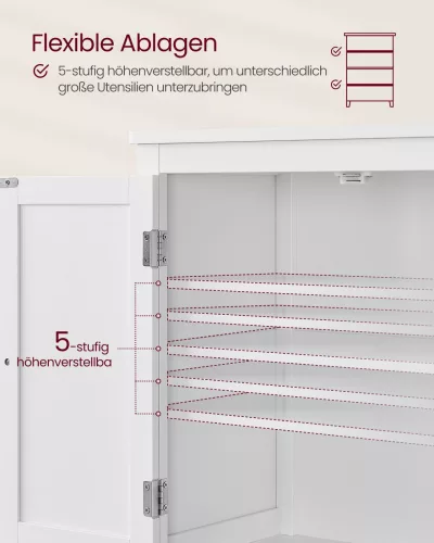 VASAGLE Álló Fürdőszobai Tároló Szekrény Fehér 4-Ajtós Állítható Polcokkal