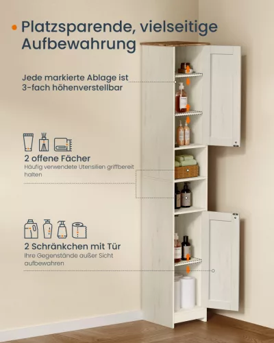 SONGMICS HOME BBC667WJ01 fürdőszobaszekrény szerszámmentes technológiával vintage fehér 30 x 30 x 170 cm