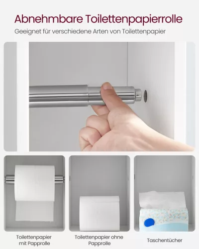 VASAGLE Kompakt Fürdőszobai Állószekrény MDF Fehér Vízálló Talpakkal