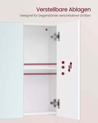 VASAGLE BBK032W01 fürdőszobai tükrös szekrény 3 ajtóval fehér 90 x 60 x 15 cm