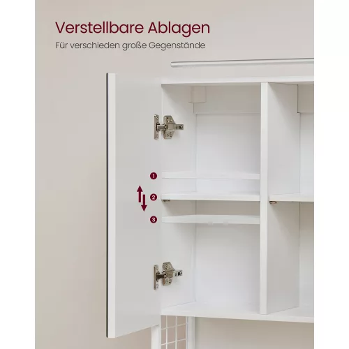 VASAGLE Modern Fürdőszobai Tükrös Szekrény LED Világítással Fehér