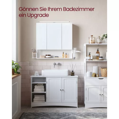 VASAGLE Modern Fürdőszobai Tükrös Szekrény LED Világítással Fehér