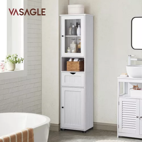 VASAGLE Elegance Fürdőszobai Oszlopszekrény Állítható Polcokkal Fehér