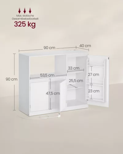 VASAGLE Custos BBK373WB01 konyhai tárolószekrény mikrohullámú polccal felhőfehér