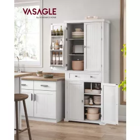 VASAGLE magas konyhai tároló szekrény MDF fehér fiókos