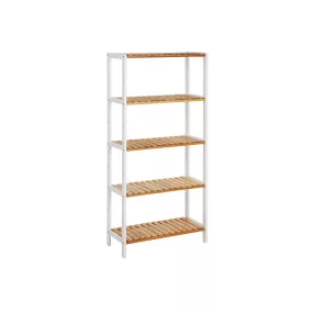   SONGMICS 5 szintes bambusz tárolópolc fehér és natúr 60 x 26 x 130 cm állítható magasságú